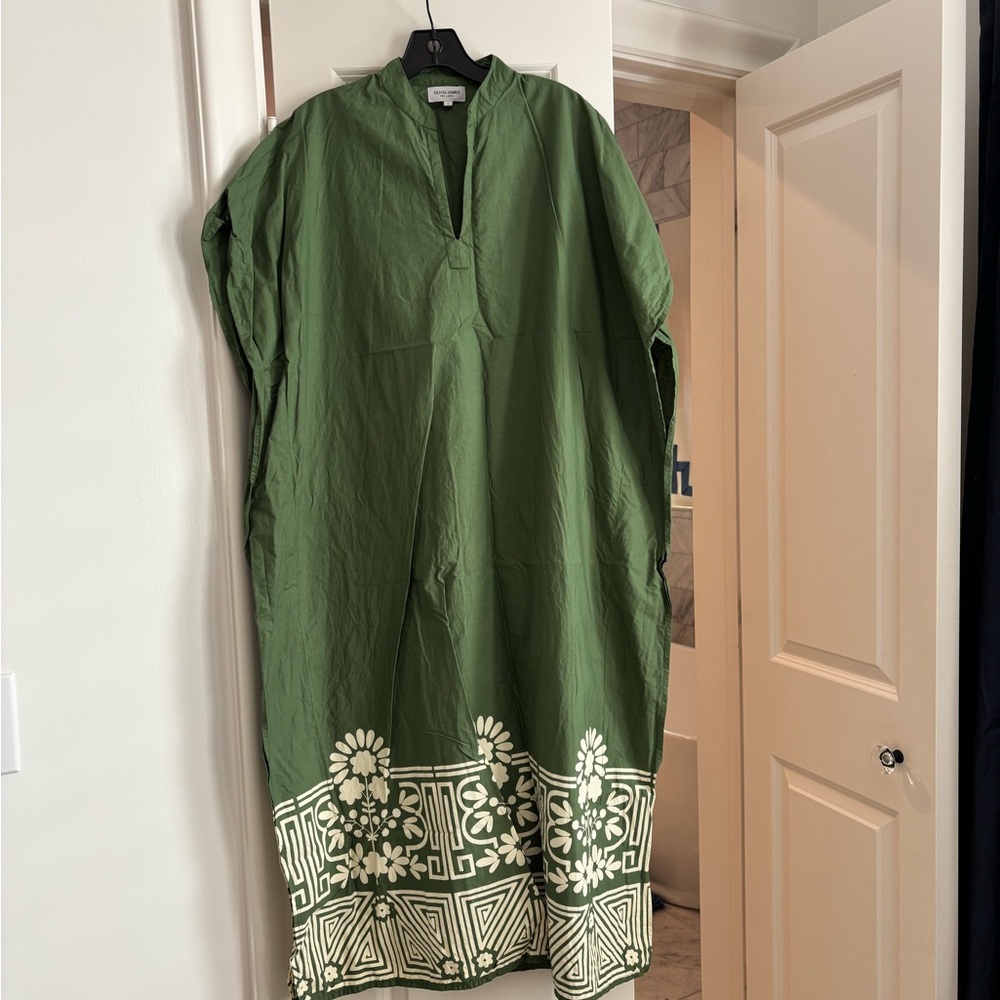 Olivia James Green Kaftan with White Floral Pattern
